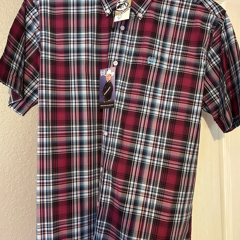 Cinch Men's Checkered Shirt - Burgundy and Navy